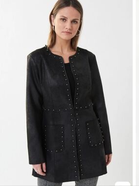 Joseph Ribkoff Stud-Trim Black Longline Women's Jacket Size Medium